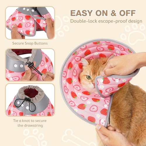Avont Cat Cone Collar – Soft Lightweight Recovery E-Collar for Cats - Strawberry S - color: Strawberry, size: S(Neck: 6"-7")