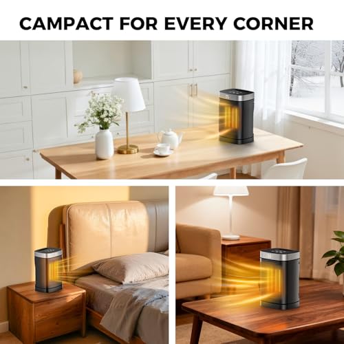 1500W Portable Space Heater for Indoor Use, Fast Heating PTC Electric Heater with 70° Oscillation, Remote Control, 1–12H Timer, Quiet Small Heater for Bedroom Home Office - size: 9.96" / 70° Oscillation