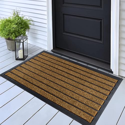 ubdyo Extra Durable Door Mat Outside Entrance (32" x 20", Bright Brown) | Stain Fade Resistant, Dirt Trapping, Non-Slip Backing, Indoor or Outdoor Use, Doormat, , Low Profile, 32'' x 20'' - color: Bright Brown, size: 32'' x 20'' (Rectangular)