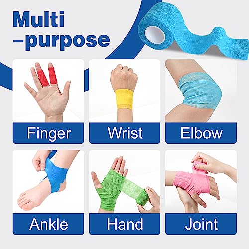 AZEN 8 Pack Self Adhesive Bandage Wrap, 2" X 5 Yards Elastic Cohesive Bandage Wrap, Color Athletic Tape, Vet Wrap, Ankle Tape, Tattoo Grip Tape Wrap - color: Multi-colored