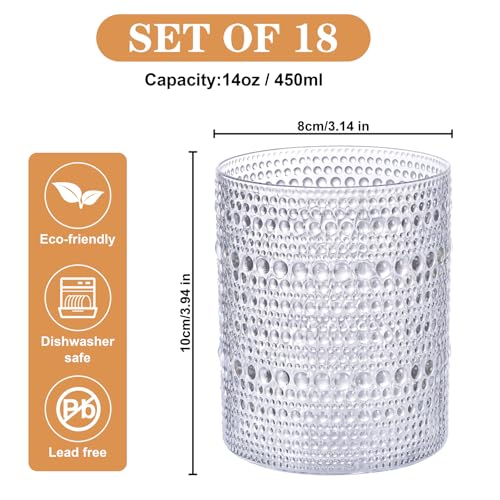 18PCS Plastic Hobnail Drinking Glasses - 14 Oz Clear Vintage Glasses Drinkware - Disposable Beaded Cups for Beer, Whiskey, Juice, Cocktail, Wine, Party (Pack of 2) - color: Clear, size: 3.93 inch*3.14 inch (Pack of 2)