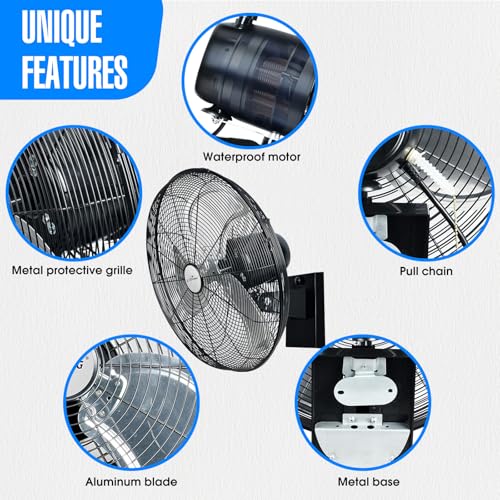 iLiving 18" Outdoor Oscillating High Velocity Wall Fan with 4150 CFM Heavy Duty Weatherproof Motor, Variable Speed Adjustment for Workshop, Garage, Patios, Commercial and industrial, 18 inch,Black - size: 18-Inch