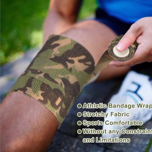 48 Pack Self Adhesive Bandage Wrap, 2” x 5 Yards Cohesive Medical Tape Elastic Grip Tape Black Sports Tape Athletic for Ankle, Wrist Sprains, Pet First Aid (Camo) - color: Camo