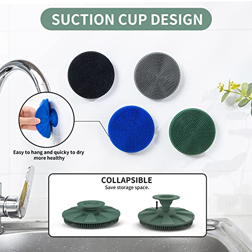 Silicone Dish Scrubber, Non-Scratch Scrub Spong for Washing Dish, Pot, Pan | Kitchen Silicone Sponge, Fruit & Vegetable Cleaning Brush, Reusable Dishwashing Scrubber, Suction Up Hang, 1 Pack, OliveGreen - color: 1pcs Olive Green
