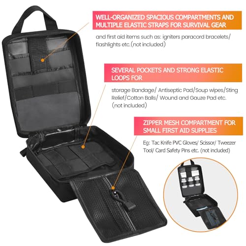 Medical Molle Pouch Tactical - 1000D Nylon First Aid Pouch, Big Capacity EMT Pouch Utility, Heavy Duty Military Grade Rip-Away Ifak Pouch for Home and Outdoor Activities（Bag Only - color: Black