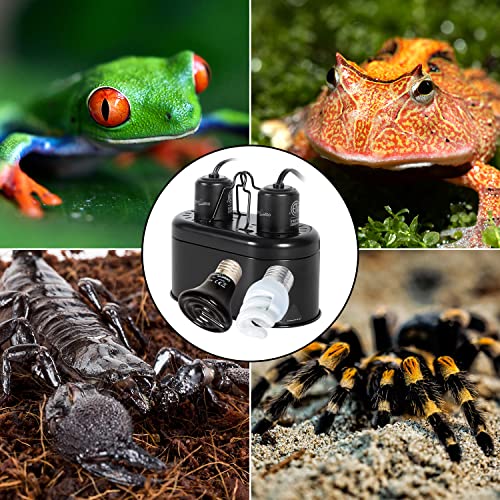 REPTI ZOO Dual Nano Dome Reptile Lamp Fixture Combo Pack Includes 5W Mini Fluorescent UVB Light Bulb & 35W Ceramic Heat Emitter Reptile Heat Lamp Bulb