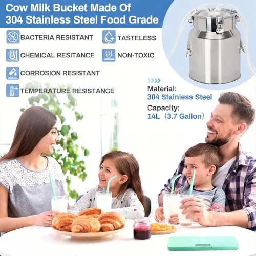 14L Goat Milking Machine, Rechargeable Battery Adjustable Pulse Vacuum Electric Goat Milking Machine,Portable Milking Machine,Individual Pulsation Adjustment, Udder Protection - size: 14L Goat