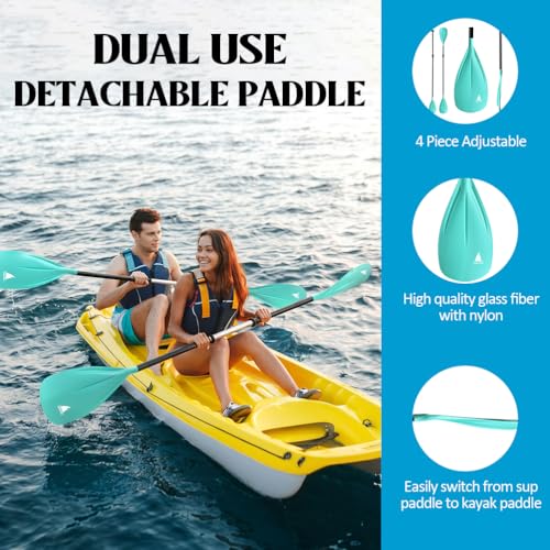 Karltion SUP Paddle - 3-Piece Adjustable Aluminium SUP Paddle with Glass Fiber Blade for Surfing, Floating, Water Sports - color: Turquoise and Turquoise