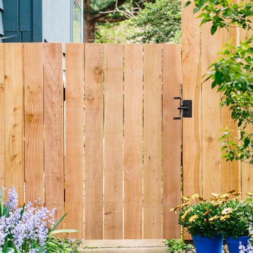Self Locking Gate Latch Automatic Fence Lock Gravity Door Latch Hardware | Post Mount Gate Hardware for Wooden Fence/Vinyl Fence/Pool/Yard/Garden,Fence Latch with Black Finish