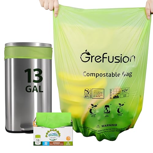 Compostable Bags,Trash bags 13+ gallon tall kitchen, Compostable Trash Lawn & Leaf Yard Waste Bags,Kitchen Compost Trash Bin Compatible,Extra Thick1.01 Mills,Certified by BPI and OK Compost(50count) - color: 13G-50count