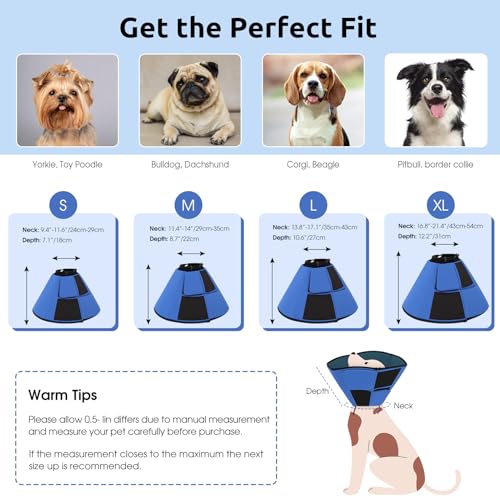 Soft Dog Cone Collar, Dog Cones for Large Dogs for Wound Care | Cone for Dogs to Stop Licking After Surgery, Adjustable Elizabethan Collar for Pet to Prevent Licking Wounds, Blue L - color: Blue, size: L