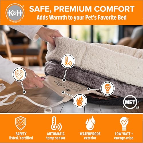 K&H Pet Bed Warmer, Safety Listed, Dog Heating Pad, XL 25.5x15.75in Tan | Create Your Own Heated Dog Bed with The K&H Warmer, Waterproof Indoor Heated Warming Pad Insert, Smart Automatic Temperature - size: X-Large
