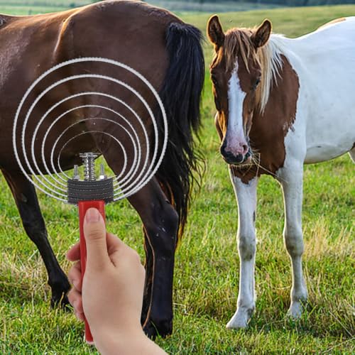 6 Rings Reversible Stainless Steel Curry Comb Sided Horse Brush | Ergonomic Grip Double Sided Horse Grooming Brush Removes Caked Mud Shedding Tool for Horse Cattle Sheep Dog Cat Livestock