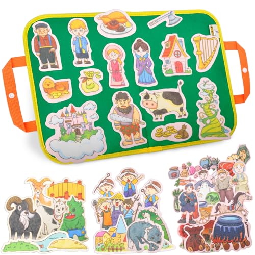 CHEFAN Felt/Flannel Board Story Set of 4, PRECUT Felt Pieces for Preschool Toddlers, Stone Soup, The Three Billy Goats Gruff, Jack and Beanstalk, The Boy Who Cried Wolf - color: The Three Billy Goats Gruff&3 Other Stories