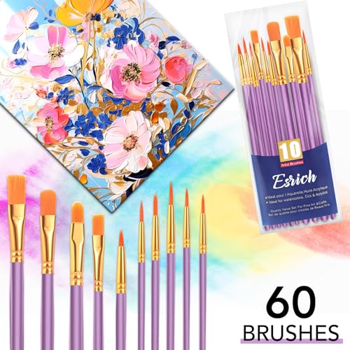 ESRICH 60PCS Paint Brushes, Paint Brush for Acrylic Painting | Artist Paintbrushes for Oil Watercolor, Body Face Rock Canvas, Small Paint Brushes for Kids,Purple - color: Purple, size: 60