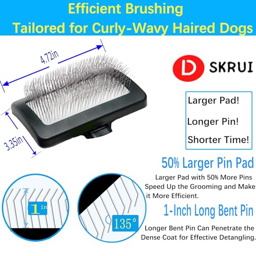 Dog Brush For Long Haired Dogs Poodles-Dog brushes for grooming&shedding-Large Firm Slicker Brush for Goldendoodles-With Soft Massage Grooming Stainless Steel Pins, Pet Grooming Wire Brush-25mm(1") - size: Bule