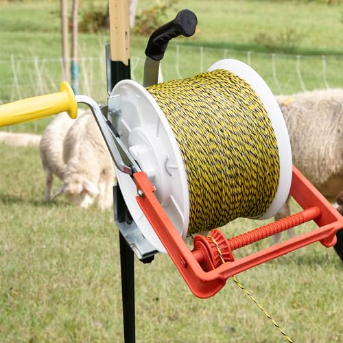 3:1 Geared Electric Fencing Reel, Electric Fence Wire Reel, with Auxiliary Winding Handle, Suitable for Building Farm Fences - size: 0 ft x 1 standard reel x 1 guide