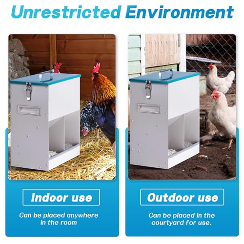 10L Chicken Grit and Oyster Shell Feeder Combo with Lid Hanging Duck Feeder Automatic Metal Gravity Chicken Feeder Poultry Coop Accessories for Goose Hens Eggs (Blue)