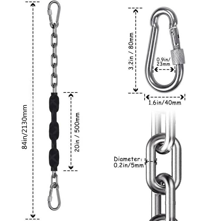 2 Stainless Steel Chains (84") Swing Chains, Heavy Duty Swing Hardware,4 Quick Connection Buckles, Indoor and Outdoor Playground Swings, hammocks, sandbags, 1000 lb Capacity Silver - color: Black, size: 84"