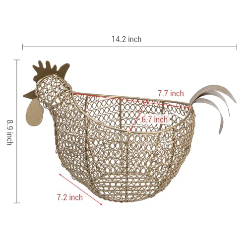 MyGift Vintage Brass Tone Metal Wire Fresh Egg Gathering Basket in Decorative Chicken Shaped Design, Farmhouse Easter Decor Egg Display Storage Basket for Counter - color: Gold