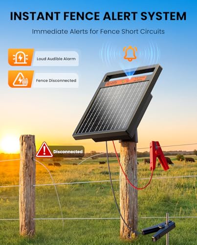 Solar Electric Fence Charger LD02, 1.2J with Short Circuit Alarm | 8W High-Efficiency Solar Panel • Solar + AC Backup • 10000mAh Long Runtime • 45-Mile Coverage • Sealed Magnetic Switch