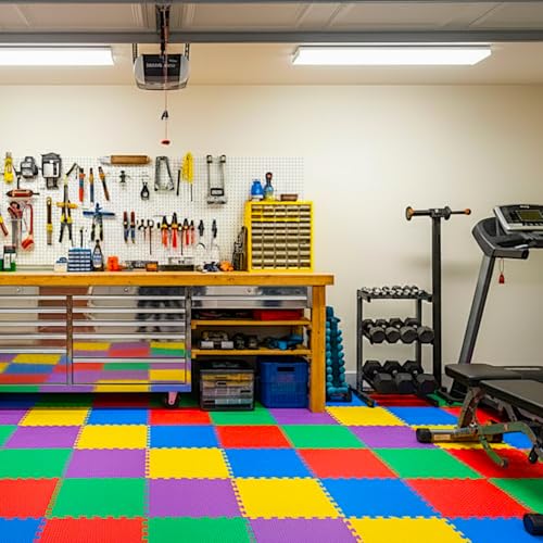 POCO DIVO 36-SQFT Giant Play Mat 9-Tile Excise Mat Easy Setup Solid EVA Foam Mat Multi-Color Interlocking Floor with 18-Border