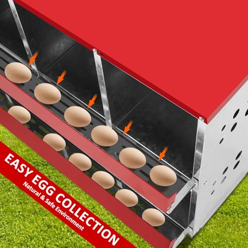 Outvita Chicken Nesting Box, 6 Compartments Roll Away Nesting Boxes, 6 Room Wall Mountable Egg Laying Boxes for Hen, Red - size: 84.0"L x 43.0"W x 60.5"H