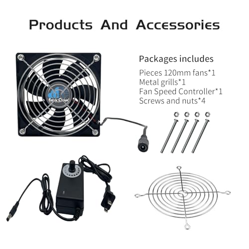 Computer Fan with AC Plug, 120mm Variable Speed Axial Muffin PC Fan with Controller 120V 110V 220V Small 12V Case Cooling for PC Server Cabinet DVR TV Router Receiver Xbox Greenhouse - size: 120mm × 25mm, style: 1 Pcs