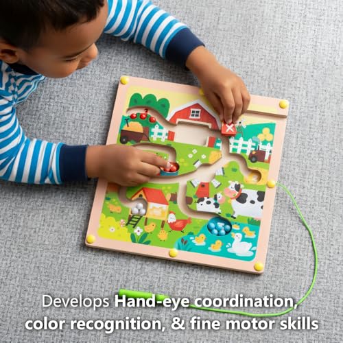 QimuMku Farm Maze Magnetic Busy Board & Travel Toy for Toddlers Ages 2-4 | Magnetic maze travel activity for toddlers that builds fine motor skills, focus and screen-free learning on the go - color: Farm Magnetic Maze