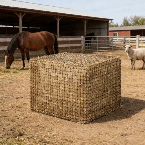 4x4 ft Slow Hay Net Feeder for Horses, Durable Soft Black PE Bale Hay Net (4 x 4 ft) - size: 4 x 4 ft