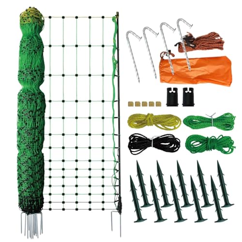 1 Pack Premium Portable Pre-Assembled Poultry Netting Electric Fence 47.3" x 98.5', Green,Utility Portable Mesh for Chickens, Ducks,Geese,Rabbits,Used in Backyards,Farms,and Ranches