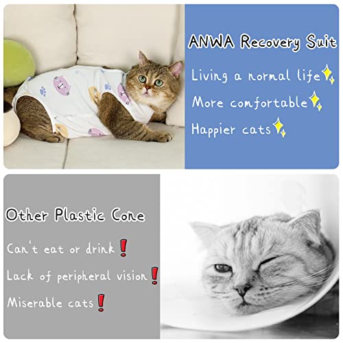ANWA 2 Pack Cat Recovery Suit - Breathable Cat Onesie for Cats After Surgery Female, Kitten Surgery Recovery Suit Female Abdominal Wounds - color: Kitten + Candy, size: Large