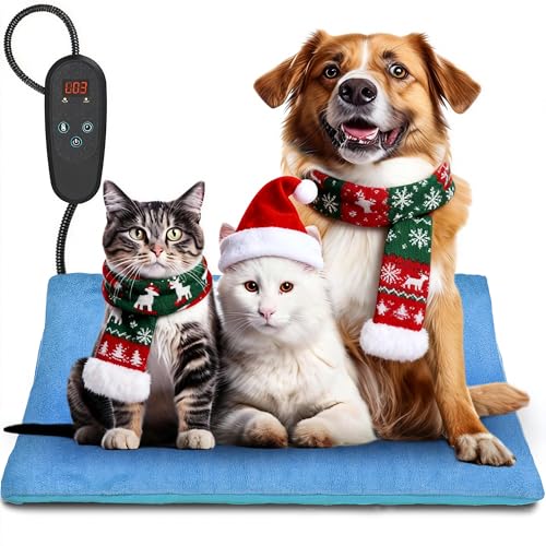 PETNF Pet Heating Pad Temperature Adjustment Anti-bite Puppy with Timer Cat Heating Pad Indoor Waterproof Pet Warming Pad Electric Heated Bed Mat Dog - color: Blue, size: XL: 35.5'' x 23.6''