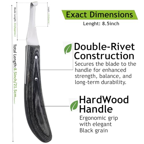– Premium Double Side Hoof Knife with Black Handle | Dual-Edge Stainless Steel Blade | Professional Farrier Hoof Trimming Knife for Horses & Equine Hoof Care