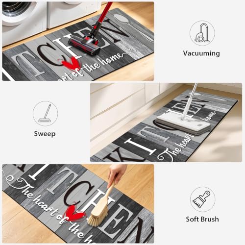 Kitchen Rugs Set 3 Piece, Non Slip Kitchen Mats for Floor, Soft Fabric with Rubber Backing, Farmhouse Anti Fatigue Runners Carpet for Home Kitchen Laundry Room Hallway (Rustic Grey & Black) - color: Rustic Grey & Black