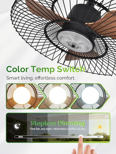 Orison Outdoor Ceiling Fans with Lights for Patio, 24" Weatherproof Ceiling Fan, Gazebo Fan Remote & APP Control, 3CCT Dimmable,Caged Plug in Ceiling Fan with Hanging Hook for Pergola Porch Canopy