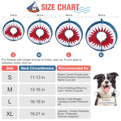 BEAUTYZOO Dog Cone Collar Alternative After Surgery,Pet Neck Donut E‑Collar | Soft Cone for Dogs to Stop Licking, Adjustable Recovery Collar for Large Medium Small Pets, Not Block Vision - Shark Blue, L - color: Shark Donut, size: L(Neck:16"-18")