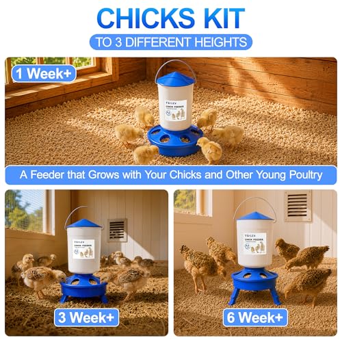 0.8Gal Top Fill Chick Feeder and 0.4Gal Chick Waterer 3 Height Scoop Blue | Chick Feeder and Waterer Set, Anti-Drown Poultry Waterer for Raising Chicks in Brooder - color: Blue, size: 0.8Gal Feeder & 0.4Gal Waterer