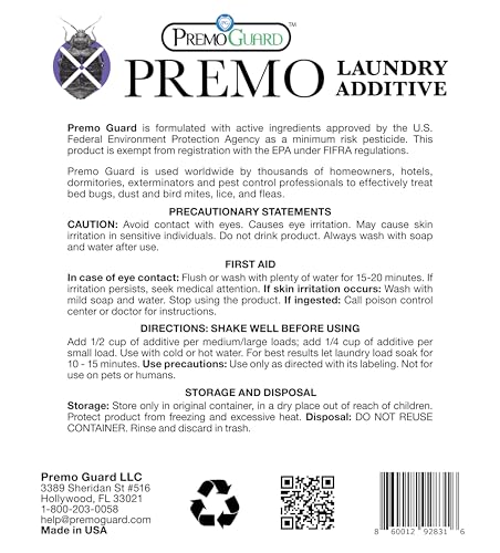 Premo Guard Bed Bug, Mite & Lice Natural Laundry Detergent Additive - size: 64 Fl Oz (Pack of 1)