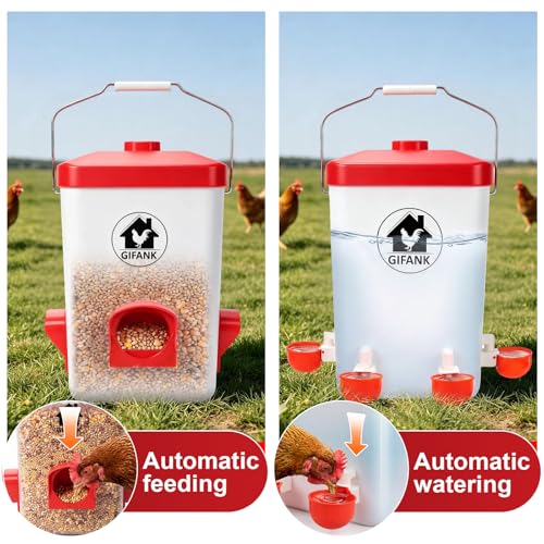 Chicken Automatic Feeder and Waterer Set,Chicken Water Feeder | 3 Gallon,Hanging Chicken Feeder and Waterer Set,with Nipples and Feeding Ports No Waste,Poultry Leg Band - color: white