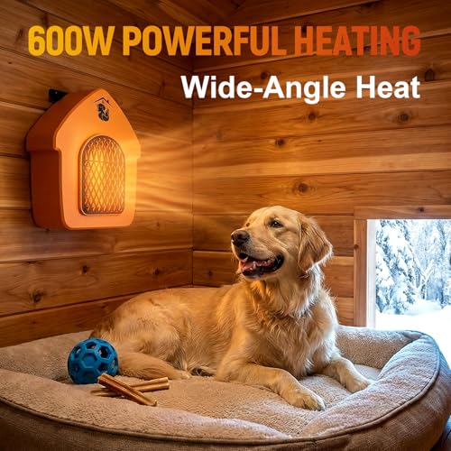 600W Outdoor Dog House Heater with Thermostat, 24-Hour Timer, 9.84ft Anti-Chew Cord, Overheat Protection, UL 499 & CSA C22.2 Certified, ECO Mode – Safe Pet Warmer for Chicken Coops & Kennels