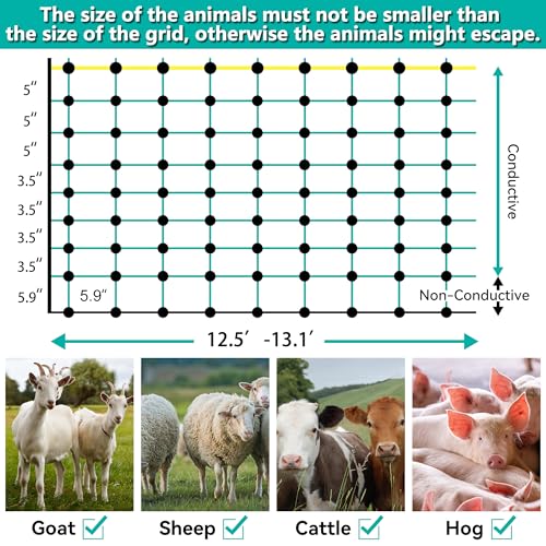 PPOLB Electric Fence Netting - 35.4" H x 164' L, Portable Movable Livestock Nets Mesh for Goats, Sheep, Hogs, Dog, All-Purpose Electric Fencing for Backyards, Homesteaders, Farms Ranches, and Gardens - size: 35.4" H x 164' L Livestock