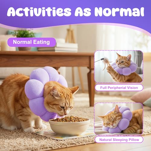 Cat Cone Collar Comfy Flower Style Elizabeth Collar Soft Waterproof Cat Recovery Collars Stop Licking Scratching After Surgery Cute Adjustable Lightweight Kitten Collars for Cats Kittens Small Dogs