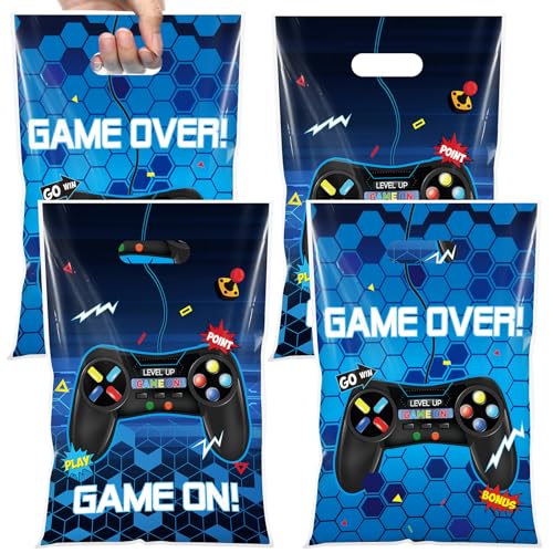 Resurhang 50 Pcs Video Games Party Favor Bags Bulk 6.5 x 9.8 Inch Plastic Gamer Goodie Treat Gift Bags Funny Candy Cookie Totes for Game on Birthday Party Decorations Supplies Wrap - style: Video Game