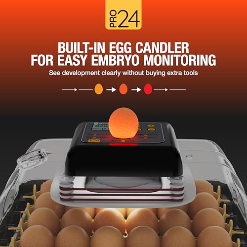Hatching Time Pro24 Automatic Egg Incubator for Hatching Eggs – Digital Chicken Egg Incubator, Humidity Display, Auto Turner & LED Candler | Hatches 24 Chicken Eggs, Fits Quail, Duck, Turkey, Goose