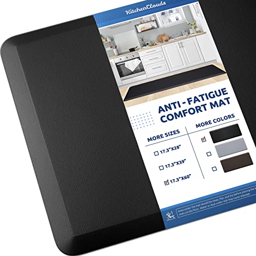 Kitchen Mat Cushioned Anti Fatigue Rug Standing and Comfort Floor Mats | Water-Resistant, Non-Slip, Easy to Clean Comfort Floor Mat for Kitchen, Sink & Office, Multiple Colors & Sizes, 17.3"x60" - color: Black, size: 60"L x 17.3"W x 0.5"Th