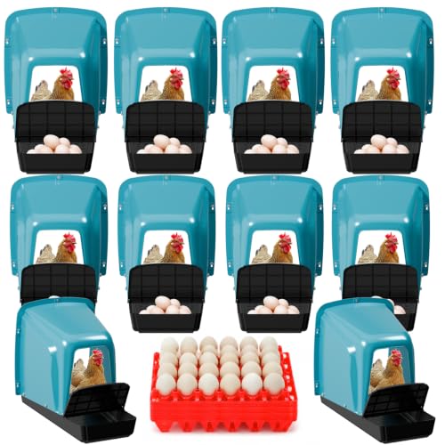 10 Pack Chicken Nesting Boxes with Roll Away Egg Collection, Plastic Chicken Laying Boxes with Covered Egg Catcher & Ventilated Egg Trays, Durable Nest Boxes for Backyard Chicken Coop & Farm, Green - color: Green