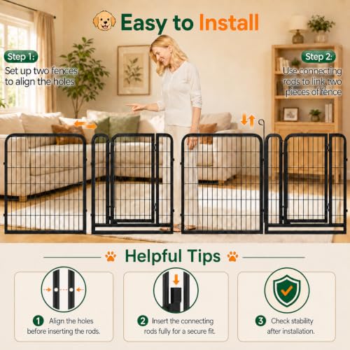 Yaheetech Dog Playpen 32in 16 Panels Pet Fence for Indoor Yard RV Camping | Easy Setup, Heavy Duty Rustproof Frame with Secure Latch Door, DIY Layouts,Foldable Storage, for Small & Medium Dogs - size: 32"