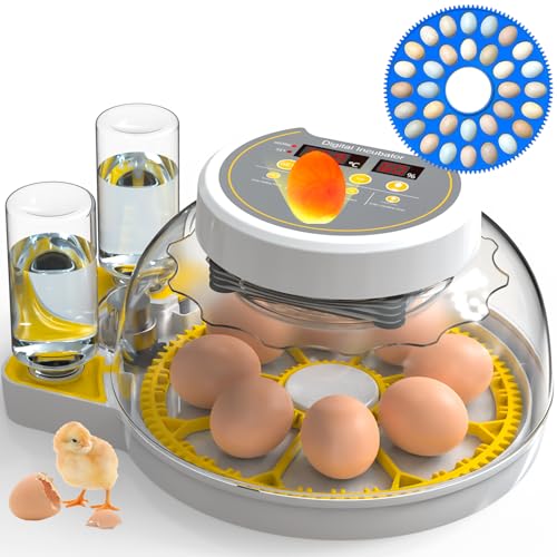 Egg Incubators for Hatching Eggs, 8/30 Chicken Egg Incubator with Automatic Egg Turning, Temperature Control & Humidity Display, Egg Candler, Home Use for Chicken, Duck, Quail - 2 Egg Trays Yellow - color: Yellow