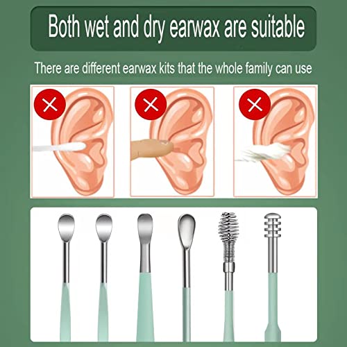 12 Pcs Ear Pick Earwax Removal Kit, Ear Cleaning Tool, Stainless Steel Earwax Removal Tool with Leather Storage Box (Black&Green) - color: Black and Green